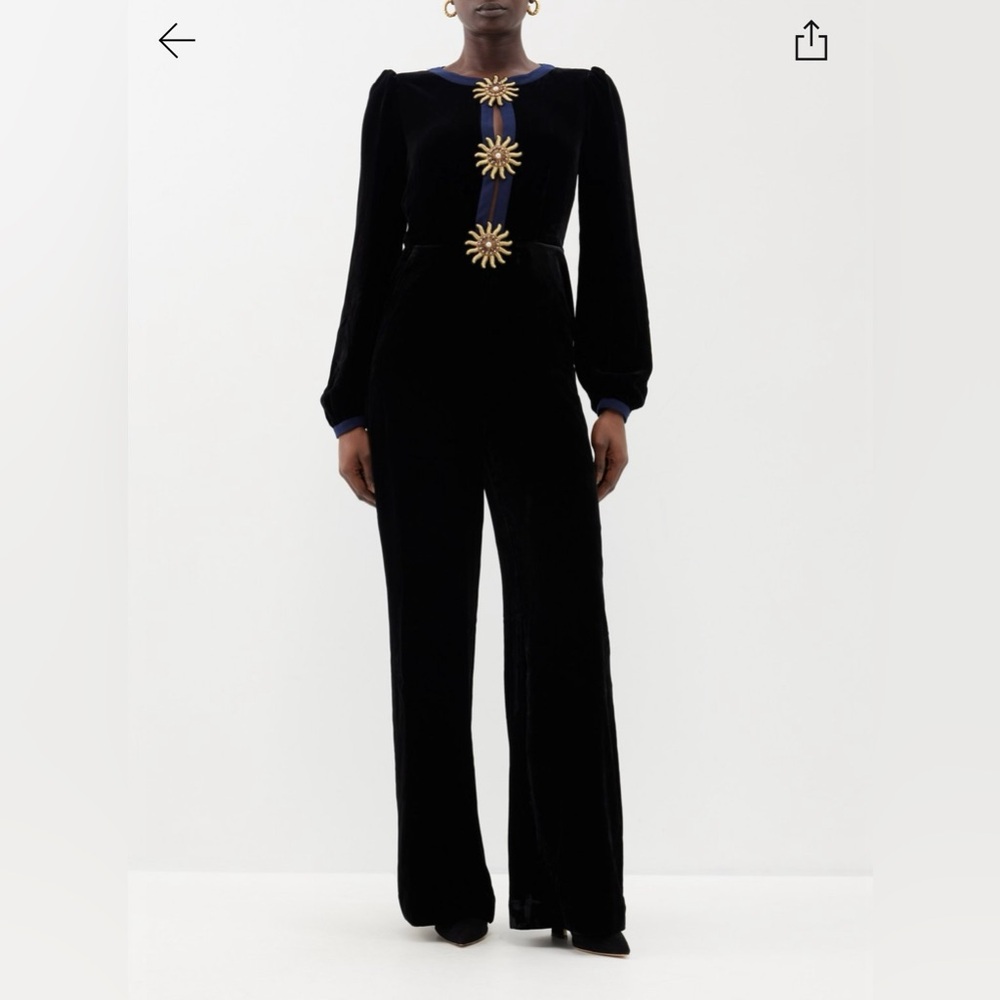 Saloni
Camille sun-embellished velvet jumpsuit